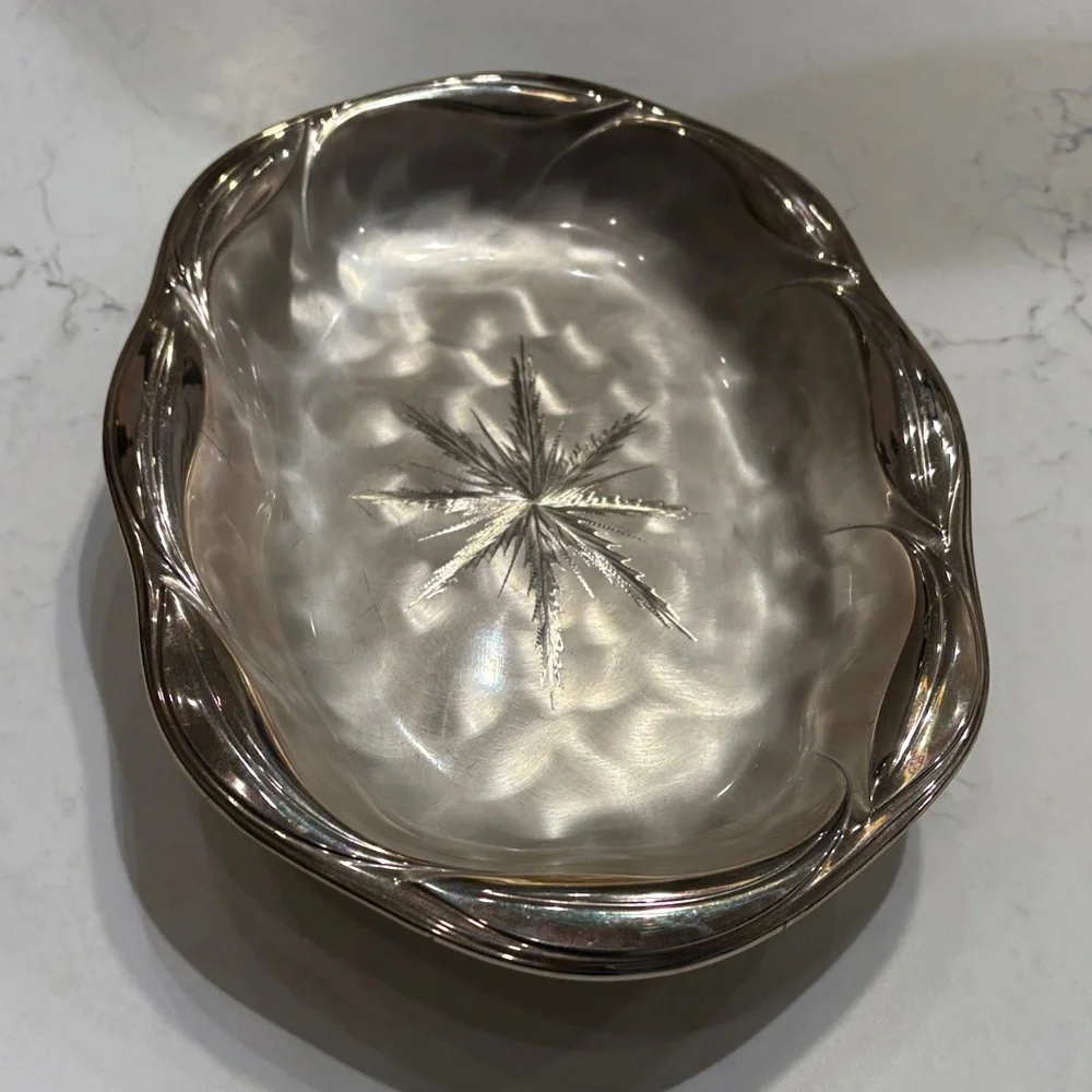 WMF Ikora Vintage Silver Plated Footed Dish Tray Oval Star Design‎ Luster MCM